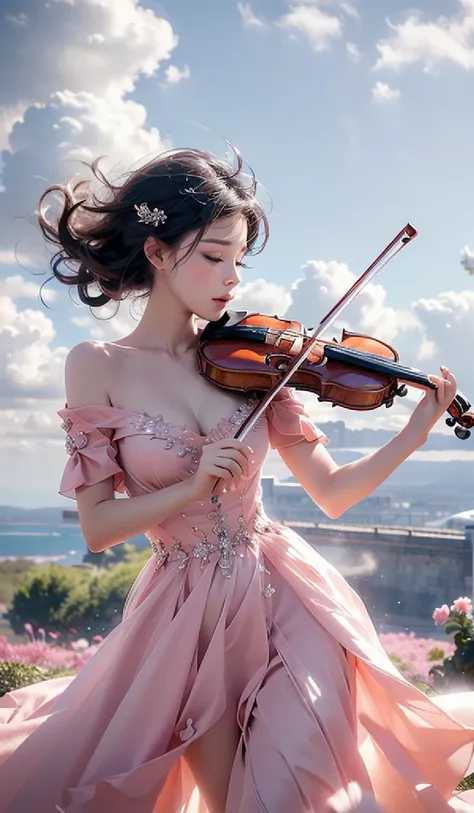 ((masterpiece:1.5,highest quality,Highly detailed images,Beautiful images、Realistic、Photorealistic、2.5D))(1girl, cute girl)((Detailed face、White skin、medium beautiful breasts、Best Looks、white hair:1.5、Arranged Hair、Bright shiny hair、Hair dancing in the win...
