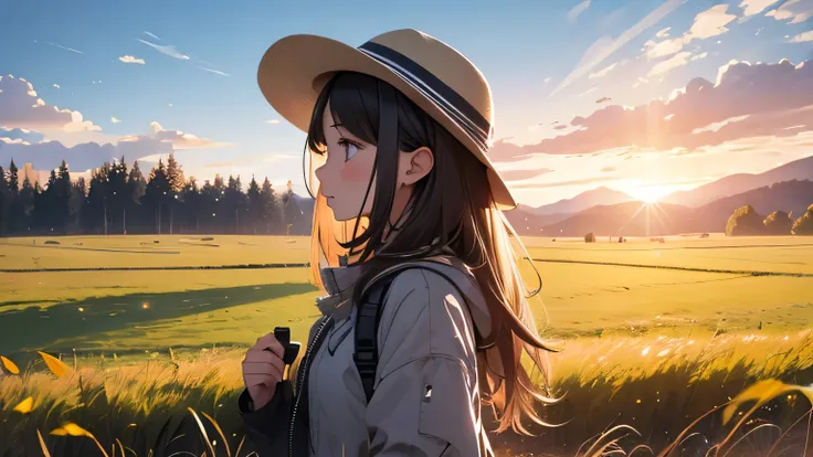 Girl listening to music in the field