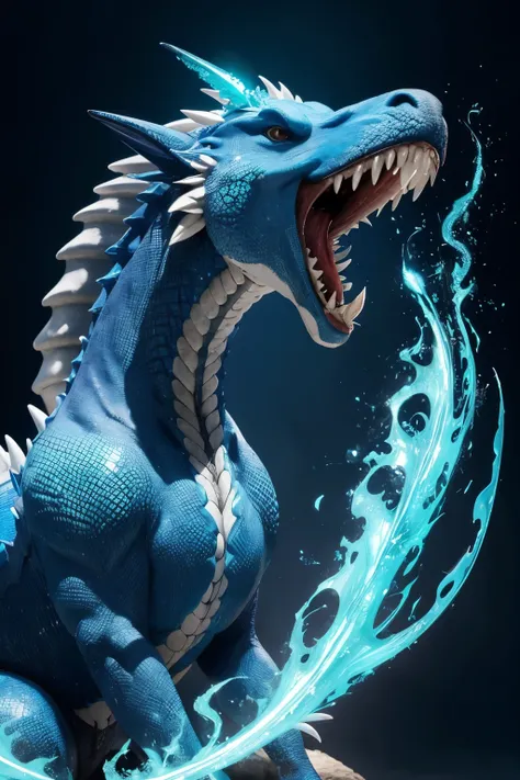 ((melhor qualidade)), ((Obra de arte)), (detalhado), 1 blue fire dragon breathing blue fire 