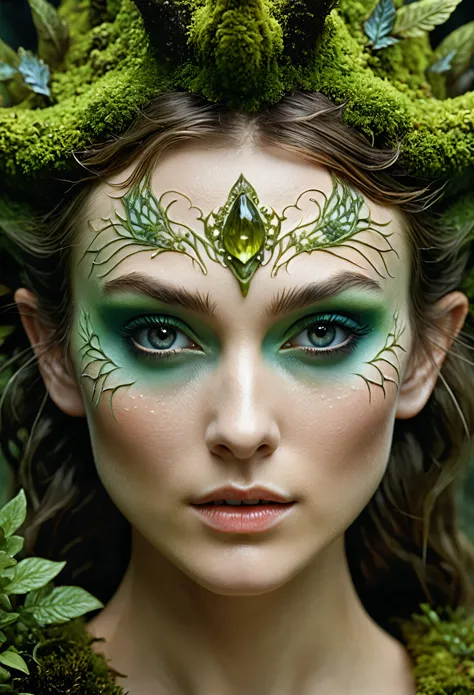 Looks like Keira Knightley, Closeup of a Surreal moss Elf with pointy ears in the styles of Ernst Haeckel, Arthur Rackham, Roger Dean, Jeff Wall, by Wolfgang Tillmans, Brooke Shaden $etching drawing illustration$ resin
detailed matte painting, deep color, ...