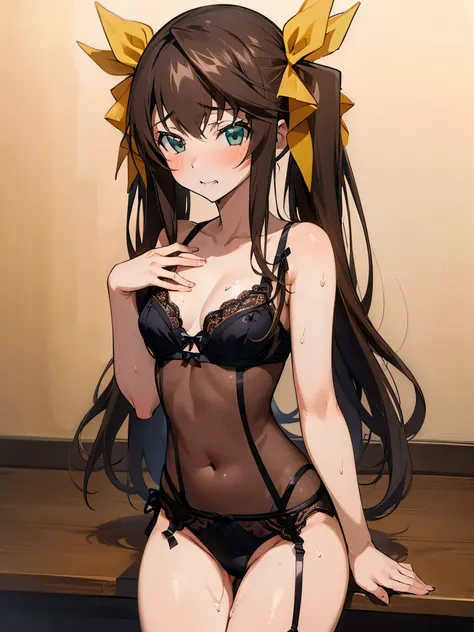 NSFW,(One girl:1.5),Arfan、Long Hair、Twin tails、Hair Ribbon、Small breasts、(Sexy Lace Lingerie:1.5),(Perfect hands),(Perfect Anatomy),(masterpiece),(highest quality),Embarrassed,blush,Love Hotel at Night