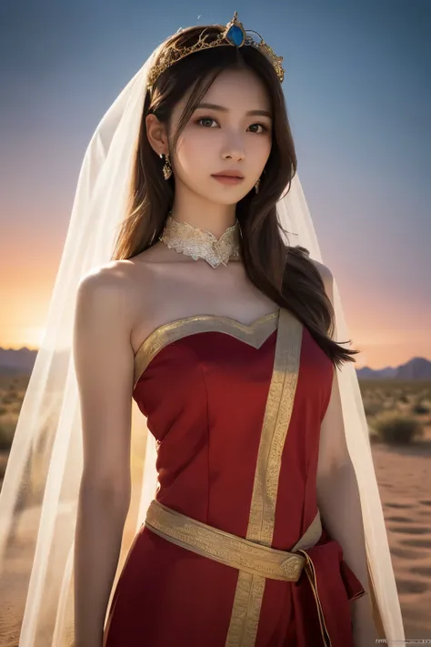 1 girl, (Wear a bright red Arabian Nights-style costume:1.2), (Veil), Very beautiful Japanese idol portraits, 
(RAW Photos, highest quality), (Realistic, Realistic:1.4), (masterpiece), 
Very delicate and beautiful, Very detailed, 2k wallpaper, wonderful, f...