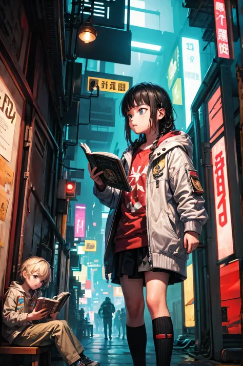 kids, reading book cyberpunk