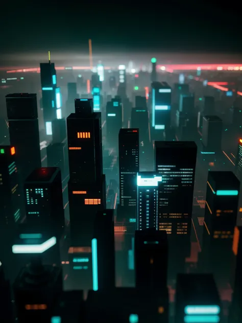 close up of a cyberpunk city made from ral polygon, medium contrast, fotografia tilt-shift 8k