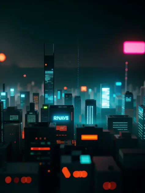 close up of a cyberpunk city made from ral polygon, medium contrast, fotografia tilt-shift 8k