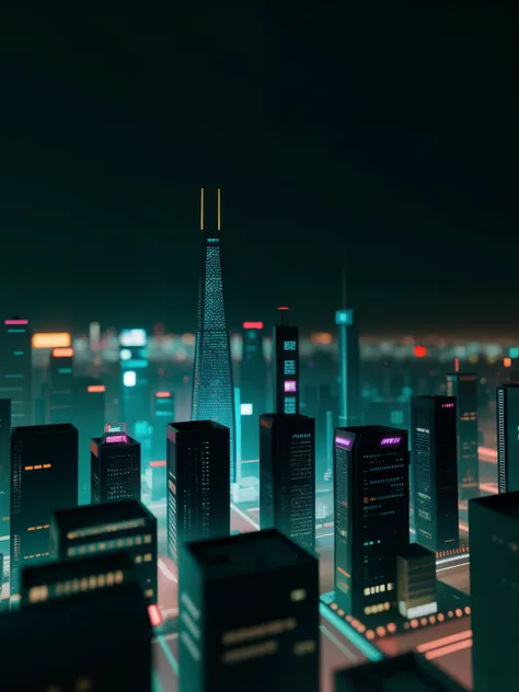 close up of a cyberpunk city made from ral polygon, medium contrast, fotografia tilt-shift 8k