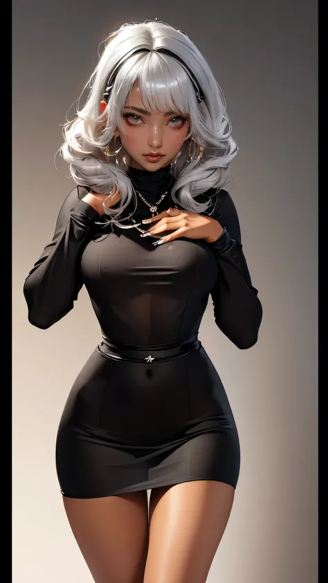 high school girl,silver hair,(ebony skin:1.2),(Thin type:1.8),(big breasts),(random hairstyle),(Highest image quality,(8k),ultra-realistic,best quality, high quality, high definition, high quality texture,high detail,beautiful detailed,fine detailed,extrem...
