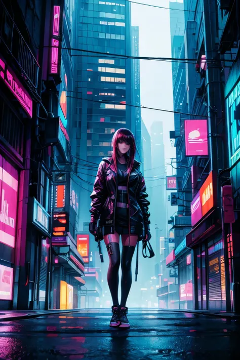 Neon city streets of cyberpunk, masterpiece,