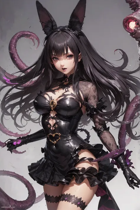 ((best quality)), ((highly detailed)), masterpiece, succubus-style magical girl. tentacles growing from her body. tentacles with...