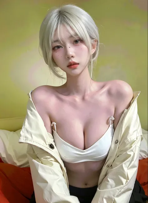 Beautiful woman with perfect figure:1.4，Ultra-high resolution，（lifelike：1.4），Layered Hairstyle，White skin，Prominent cleavage，Bikini:1.5，Super short pleated skirt，whole body，Very delicate face and skin texture，Double eyelids，Skin Whitening，short hair，White ...