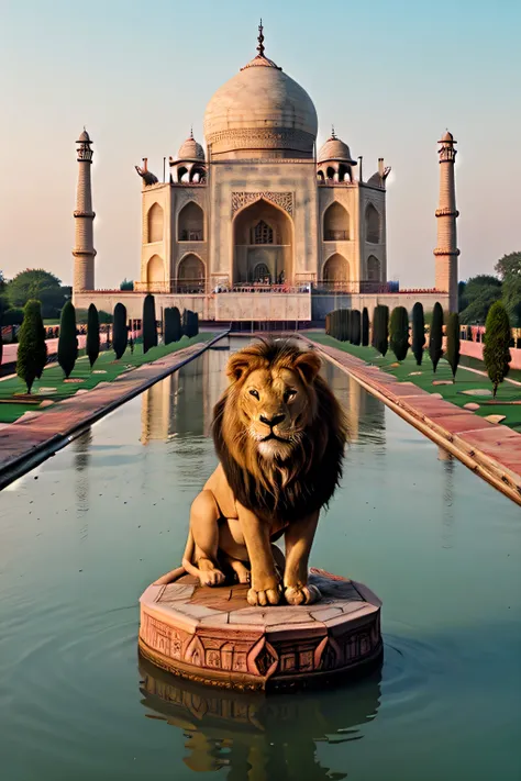 Lion with 3d background tajmahal 