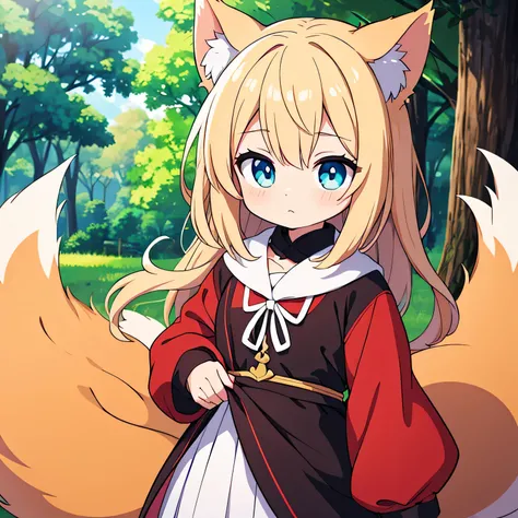 garota anime com cabelos brancos e olhos azuis sentada em uma floresta, raposa de cabelos brancos, anime raposa branca, raposa e arbusto, linda garota-gato de anime, arte da raposa prateada, Kitsune, lindo estilo de arte de anime, Anime digital illustratio...