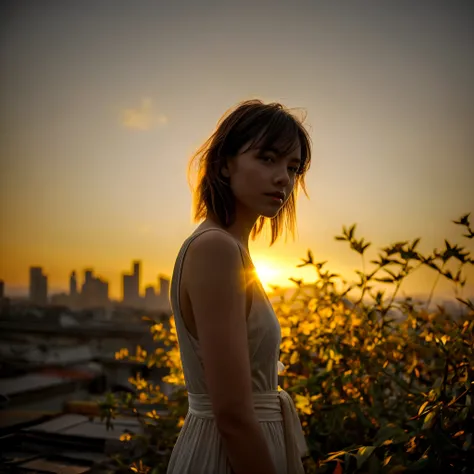 Standing alone in the ruins of the city、It depicts a lonely figure illuminated by the faint light of a distant street lamp.。That girl is、It symbolizes strength and perseverance in the face of adversity.。Behind her、There are shadows of crumbling buildings a...