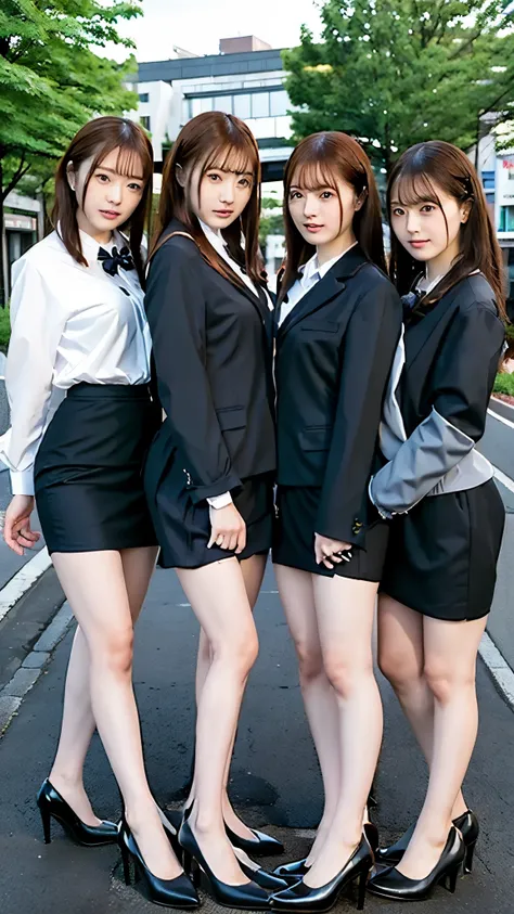 idol-level looks,three women walk waiting at a traffic light in an office building in tokyo, japan. high-resolution images of th...