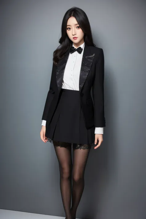 Charming beauties、Patterned pantyhose、Suit jacket、Black tight skirt、beauty legs、Dyed in darkness、lacy fabric