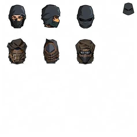 a 2d character sprite sheet, with black mask like noob saibot