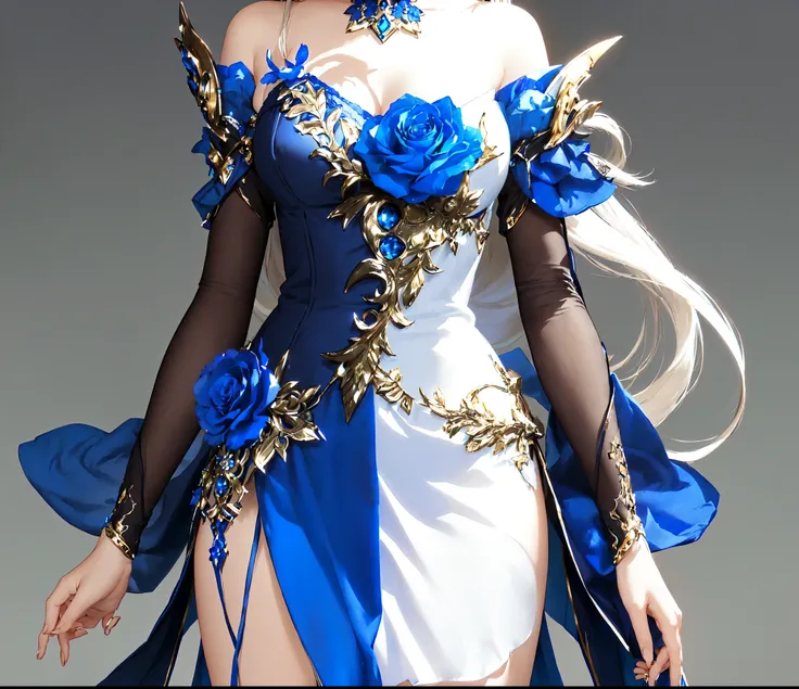 Wearing a blue and white dress、Arafi women wearing flowers on their heads, Outfits with blue accents, 3D Rendering Character Art 8k, Fantasy Costume, Very detailed and rich costumes, Beautiful details and colors, Dreamy dress, robe. Extremely high detail, ...