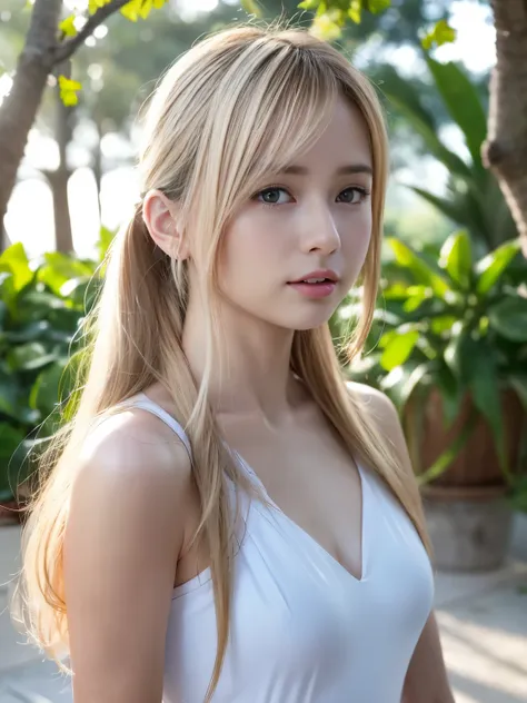 RAW photos, ((((Portrait of extreme beauty))), (((Radiant white beautiful skin)), 1 girl, 14-year-old pretty beautiful girl, ((blonde of bright various colors with glossy)), disheveled hair, hair hanging in front of the face and clinging, [Attractive whiti...