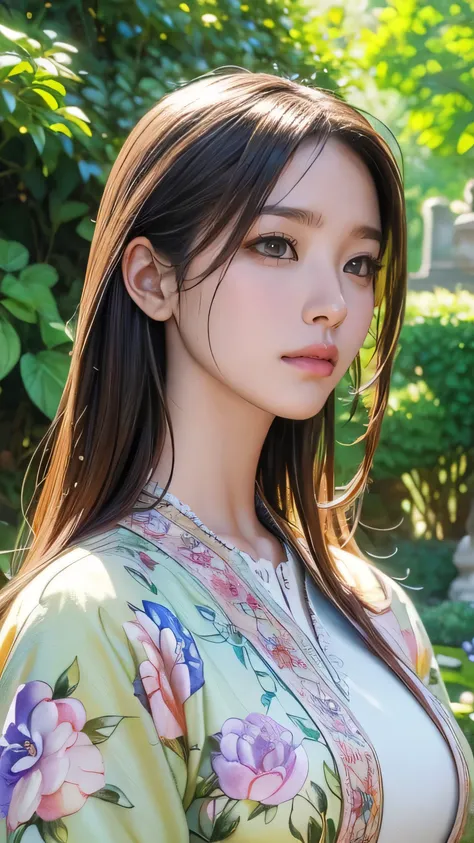 A beautiful anime girl, solo female, painting in a lush garden filled with flowers, highly detailed, 8k, ultra-realistic, photorealistic, intricate details, masterpiece, beautiful eyes, beautiful lips, extremely detailed face, long eyelashes, graceful pose...