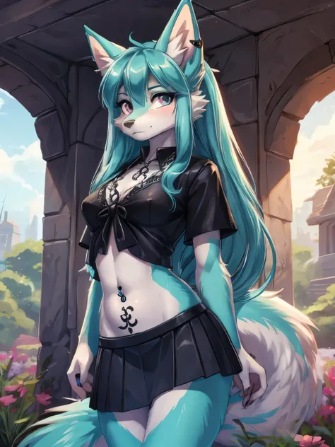 Chica anime, anime style, cute hatsune miku x suicune, shy girl , Orejas de Kitsune, arte de dark natasha, garden landscape, arte de vixen aztra, cuerpo completo, platas hermosas, cintura delgado, caderas amplias, piernas torneadas, hermosa, foto de cuerpo...