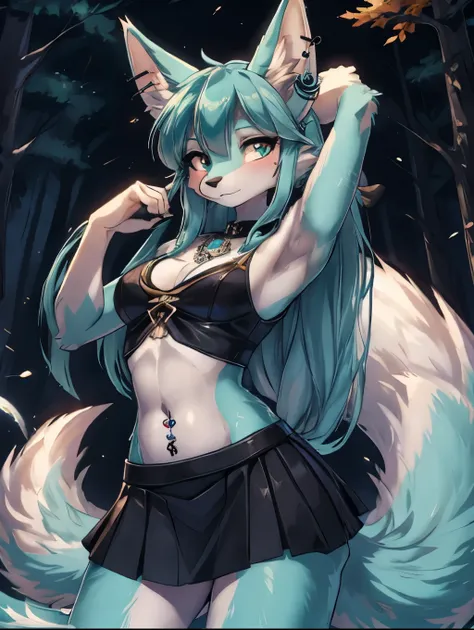 chica anime, anime style, cute hatsune miku x suicune, shy girl , orejas de kitsune, arte de dark natasha, autum forest landscap...