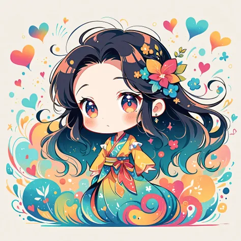 Seizo Watase style, Simple Line Initialism，Abstract art，Urban Background, colorful hearts ,(((The most beautiful girl of all time))), (((chibi))), 