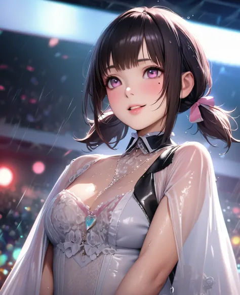 One Girl、Looking at the audience、lovely,
Beautiful pink eyes、short twin tail hair , Mole under the eye、Plump and glossy lips、Heart-shaped choca、Idol、Her name is Rico,smile、ー、。.。.。.。.。.。.。.。.。.。.。.。.。.。.。.。.。.。.3D、Realistic、
The idols costume was soaked in ...