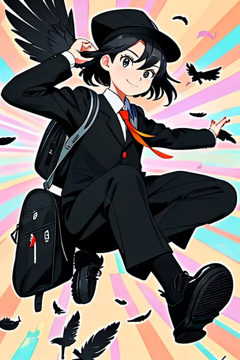 Image of a crow in a school, attending class. The crow is depicted wearing a , shoes, and carrying a backpack. Illustrated in the style of Cartoon Network from the 2000s.

High-quality image, Max resolution, Detailed feathers and beak, Anatomically correct...