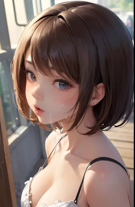 ((masterpiece)), ((highest quality)), (Super detailed), ((cute)), cute, (Lovely), ((sexy)), (device), ((very detailed)), 4k, (8K), highest quality, (beautiful), anime style, dynamic angle, 1 girl,Kujuku8 Bridge, brown short hair(I&#39;I am wearing a headba...