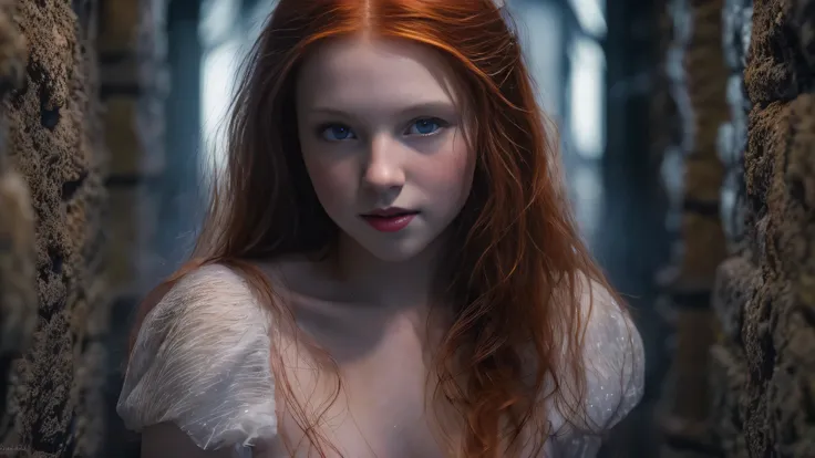 (snow white long ginger hair teen girl,13 years old with spread legs:1.6), (long, messy hair:1.3),  (naked, nude:1.8), (without ...