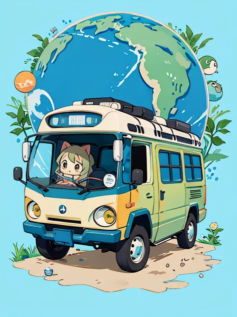 Hayao Miyazaki style、Kawaii Design, most beautiful girl ever、Chibi, (((expedition)))、Totoro, Blue Earth, Cat Bus