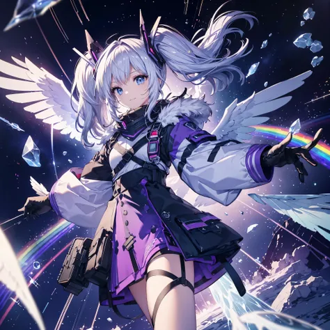 ((Archangel　Fantasy　Rainbow Hair　Make your hair rainbow-colored on the inside　Twin tails　Dull blue eyes　Has a galaxy　uniform　Put on a coat without putting your arms through it　Wings many times larger than mine　rainbow gradient feathers　Digital Wings　cyber ...