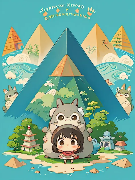 Hayao Miyazaki style、Kawaii Design, most beautiful girl ever、Chibi, (((expedition)))、Totoro, pyramid