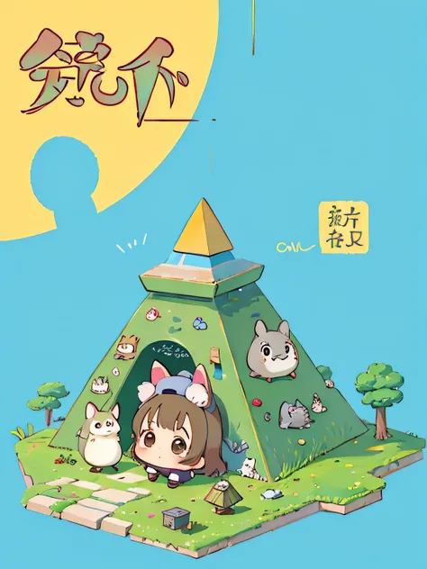 Hayao Miyazaki style、Kawaii Design, most beautiful girl ever、Chibi, trip、Totoro, pyramid