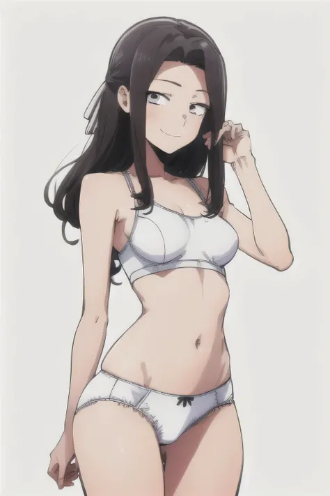 One, 1 Girl, I look at the viewer, 2d, anime, anime coloring, (Solid white background:1.3), Saegusa monkey, , sexy underwear, I look at the viewer, smile