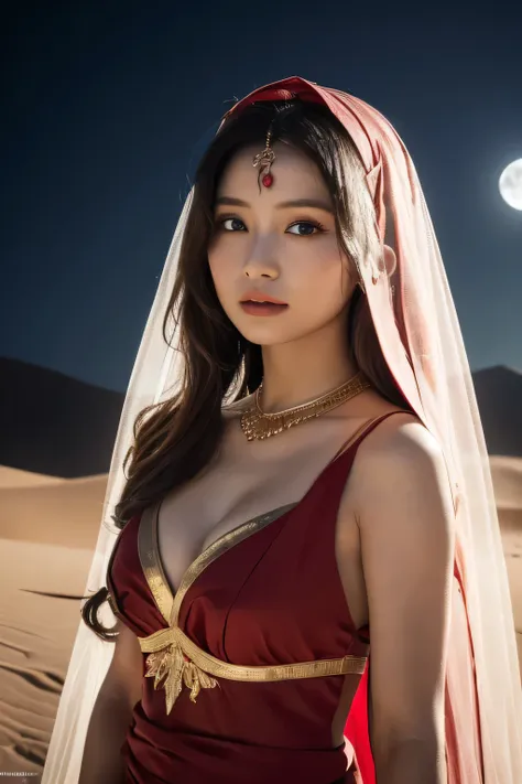 1 girl, (Wear a bright red Arabian Nights-style costume:1.2), (Veil), Very beautiful Japanese idol portraits, 
(RAW Photos, Highest quality), (Realistic, Realistic:1.4), (masterpiece), 
Very delicate and beautiful, Very detailed, 2k wallpaper, wonderful, f...