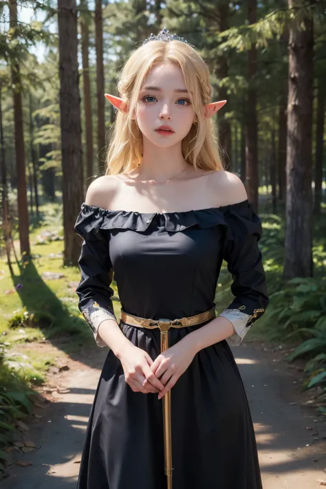 Elf,(8k, RAW Photos, highest quality, masterpiece:1.2),Super detailed,blonde,blue eyes,RPG,princess,battledress,moving,in forest