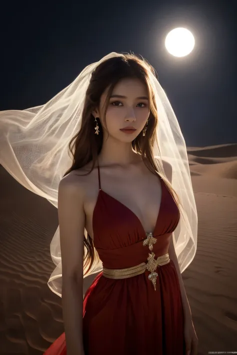 1 girl, (Wear a bright red Arabian Nights-style costume:1.2), (Veil), Very beautiful Japanese idol portraits, 
(RAW Photos, Highest quality), (Realistic, Realistic:1.4), (masterpiece), 
Very delicate and beautiful, Very detailed, 2k wallpaper, wonderful, f...