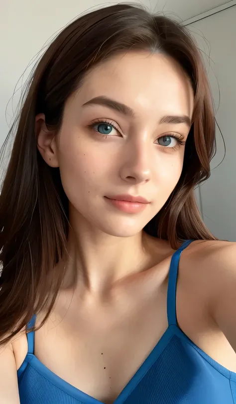 Close-up of a woman wearing a blue bra top taking a photo, Portrait of Sophie Mudd, 18-year-old, Very Beautiful Face, 2 4-year-old female model, Young woman taking a selfie, Very cute face, 19-year-old girl, Gorgeous young model, Gorgeous and attractive fa...