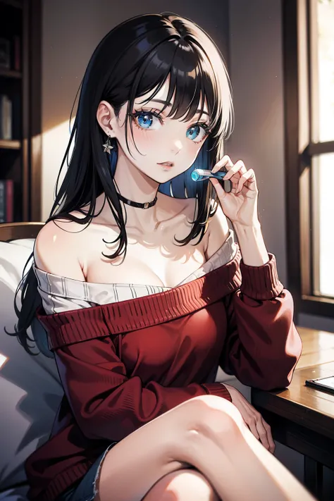 ((best quality)), ((masterpiece)), (detailed), 1 Girl, Off-shoulder sweater, 