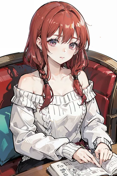 ((best quality)), ((masterpiece)), (detailed), 1 Girl, Off-shoulder sweater, 