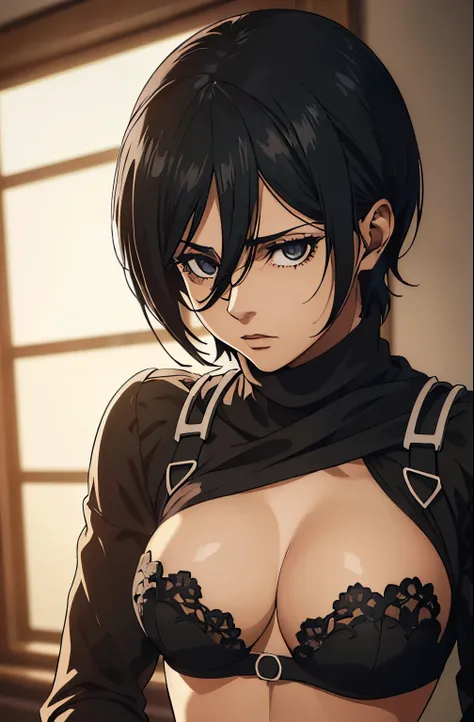 mejor calidad,8k,high resolution,obra maestra:1.2), (ultra detallado), (sin ropa) (nsfw not safe for work art), (mikasa ackerman...