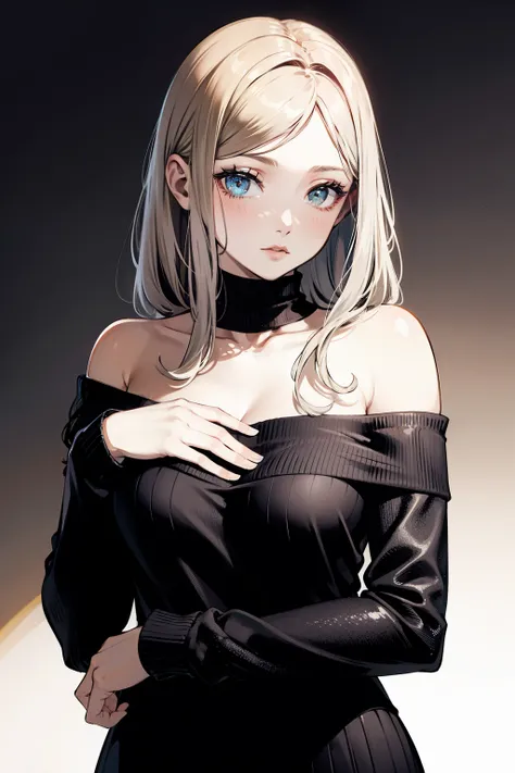 ((best quality)), ((masterpiece)), (detailed), 1 Girl, Off-shoulder sweater, 