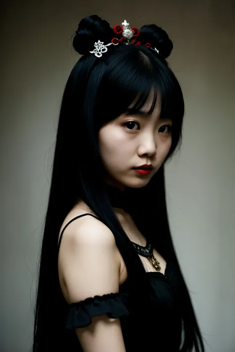 Gothic Chinese hair girl fighting her inner demons