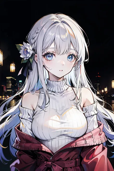 ((best quality)), ((masterpiece)), (detailed), 1 Girl, Off-shoulder sweater, 