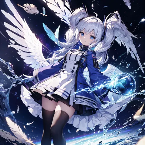 ((Archangel　Fantasy　Rainbow Hair　Make your hair rainbow-colored on the inside　Twin tails　Dull blue eyes))　((Has a galaxy　uniform　Put on a coat without putting your arms through it))　(((Wings many times larger than mine　Gradient Feathers　Glass Feather)))　Pi...