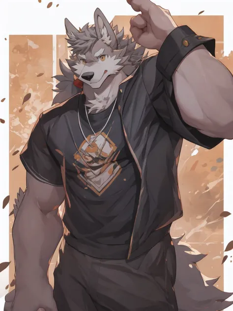  Werewolf，Dressed in crew attire，Slightly chubby，Gray hair，Orange pupils，The expression is kind and cute