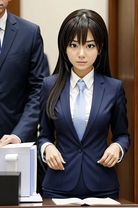 Anime girl lawyer in court 
