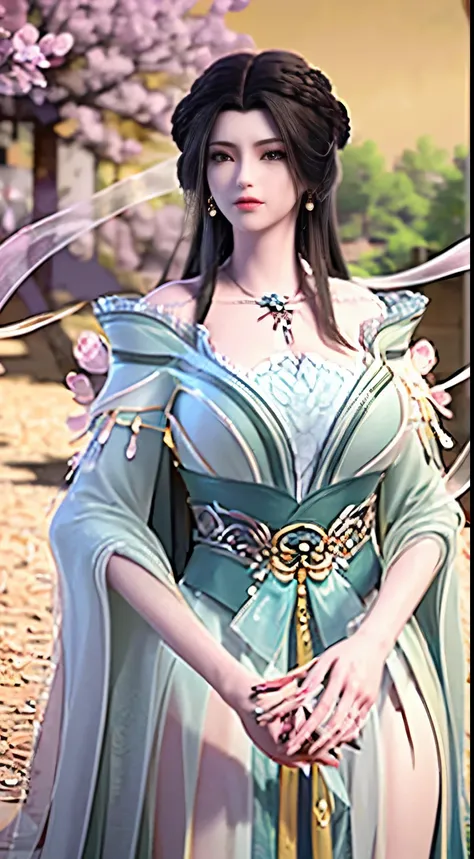 Solo, 1 Beautiful Female, Wuxia World, (1 Girl), (huge fake breasts) (Full Body), (Xiuxian World), Chinese Immortal Wuxia, (Purple Cross-collared Top, Ancient Long Skirt, Embroidered Cape, Streamer), Brunette Hair, Chinese Coiled Bun, Hairpin, Light Pink L...