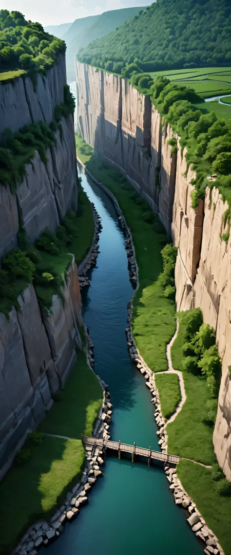 with high definition images,A deserted cliff。High resolution、8K masterpiece:1.3、 Breathtaking aerial photography:1.1、 The terrifying walled canal:1.3、 Perfect timing and suspenseful camera angles:1.2、 Detailed and photorealistic cliff walk:1.1、 RAW photos ...
